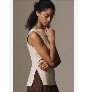 NWT Anthropologie Side Slit Sleeveless Boatneck Tunic Top in Neutral